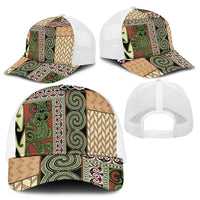 Beige Aotearoa Kowhaiwhai Pattern Mesh Trucker Cap NZ Maori Quilt Style - Polynesian Pride