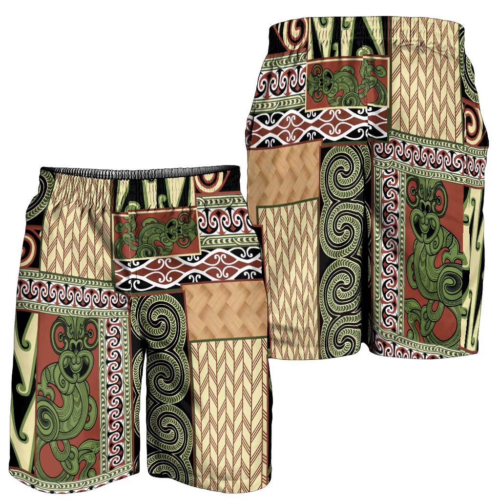 Beige Aotearoa Kowhaiwhai Pattern Shorts for Men NZ Maori Quilt Style - Polynesian Pride