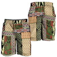 Beige Aotearoa Kowhaiwhai Pattern Shorts for Men NZ Maori Quilt Style - Polynesian Pride