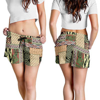 Beige Aotearoa Kowhaiwhai Pattern Shorts for Women NZ Maori Quilt Style - Polynesian Pride