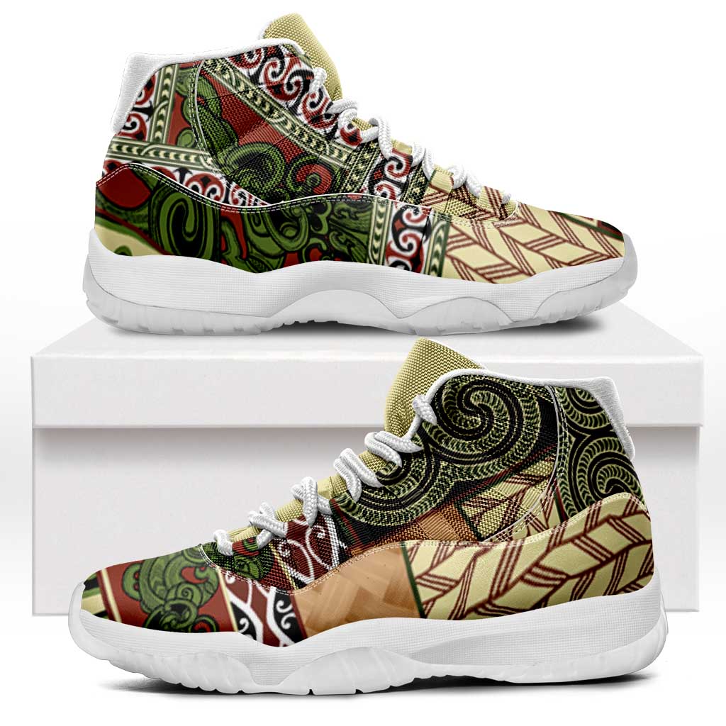 Beige Aotearoa Kowhaiwhai Pattern Sneakers J11 NZ Maori Quilt Style - Polynesian Pride