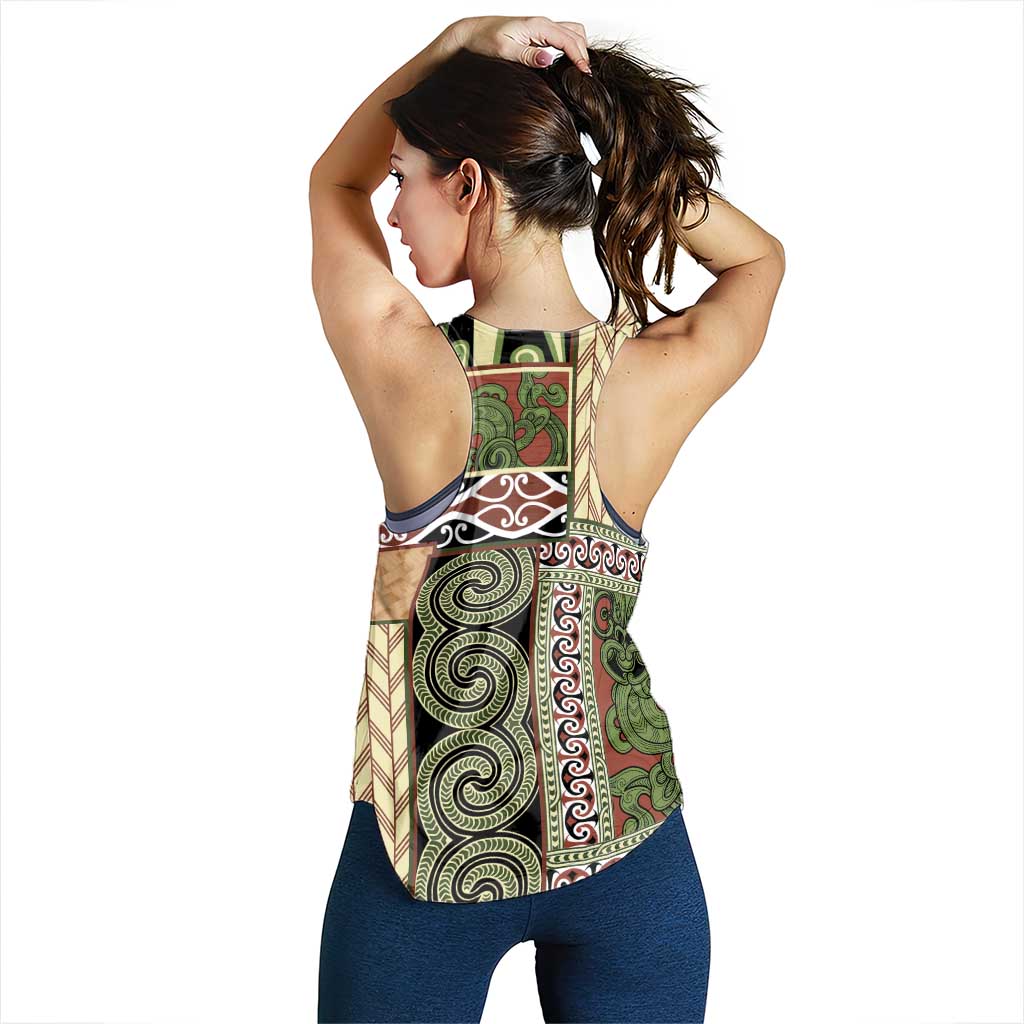 Beige Aotearoa Kowhaiwhai Pattern Women Racerback Tank NZ Maori Quilt Style - Polynesian Pride