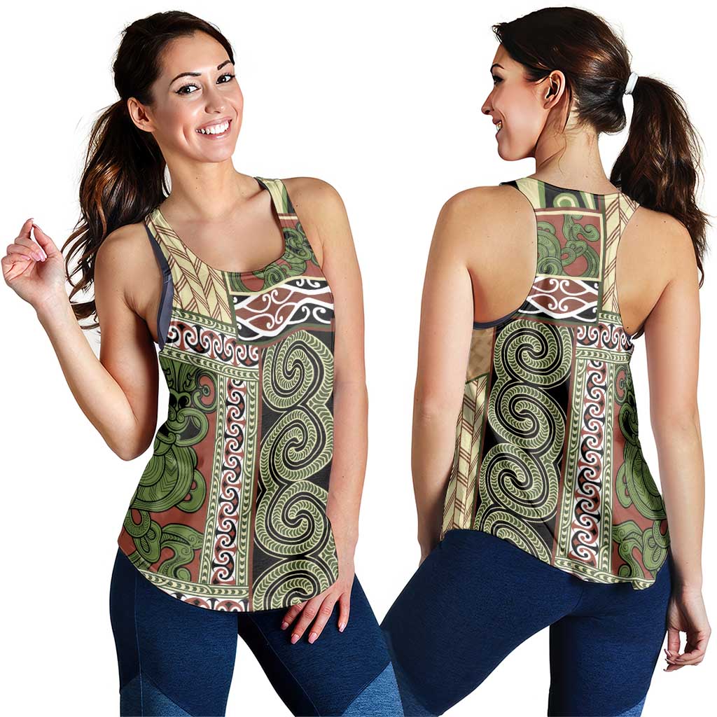 Beige Aotearoa Kowhaiwhai Pattern Women Racerback Tank NZ Maori Quilt Style - Polynesian Pride