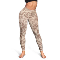 Beige Gradient Polynesia Leggings Hawaiian Tribal Hammerhead Shark Tattoo - Polynesian Pride