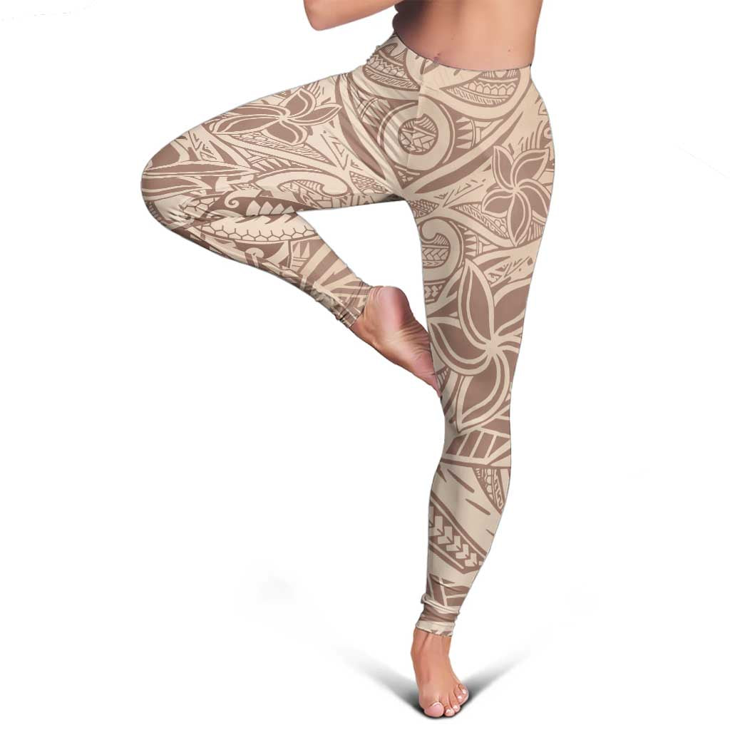 Beige Gradient Polynesia Leggings Hawaiian Tribal Hammerhead Shark Tattoo - Polynesian Pride