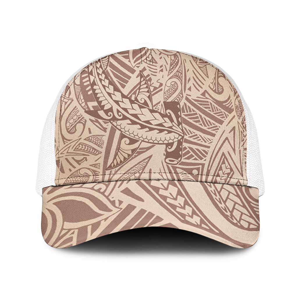 Beige Gradient Polynesia Mesh Trucker Cap Hawaiian Tribal Hammerhead Shark Tattoo - Polynesian Pride