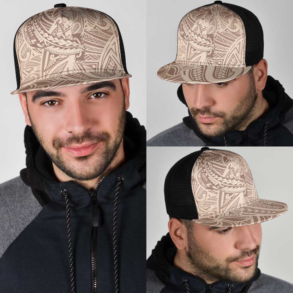Beige Gradient Polynesia Mesh Trucker Cap Hawaiian Tribal Hammerhead Shark Tattoo - Polynesian Pride