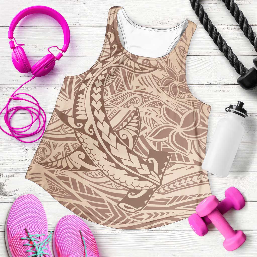 Beige Gradient Polynesia Women Racerback Tank Hawaiian Tribal Hammerhead Shark Tattoo - Polynesian Pride