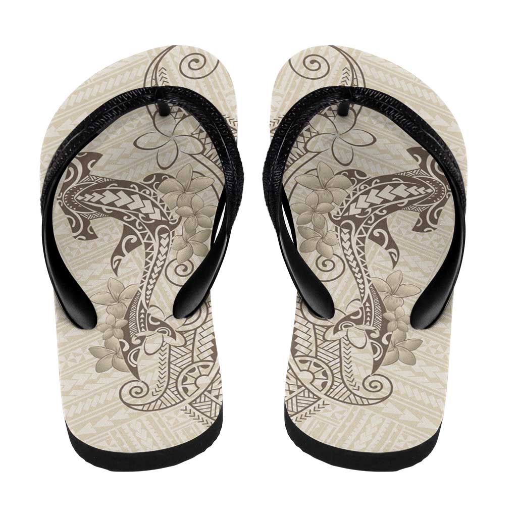 Beige Hawaii Flip Flops Hammerhead Shark Tattoo Curve Polynesian - Polynesian Pride