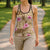 Beige Hawaii Hibiscus Tropical Flowers Motifs Hollow Tank Top - Polynesian Pride