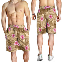 Beige Hawaii Hibiscus With Tropical Flowers Motifs Shorts for Men LT14 - Polynesian Pride