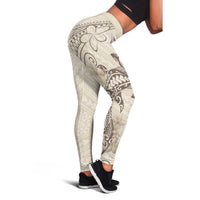Beige Hawaii Leggings Hammerhead Shark Tattoo Curve Polynesian - Polynesian Pride