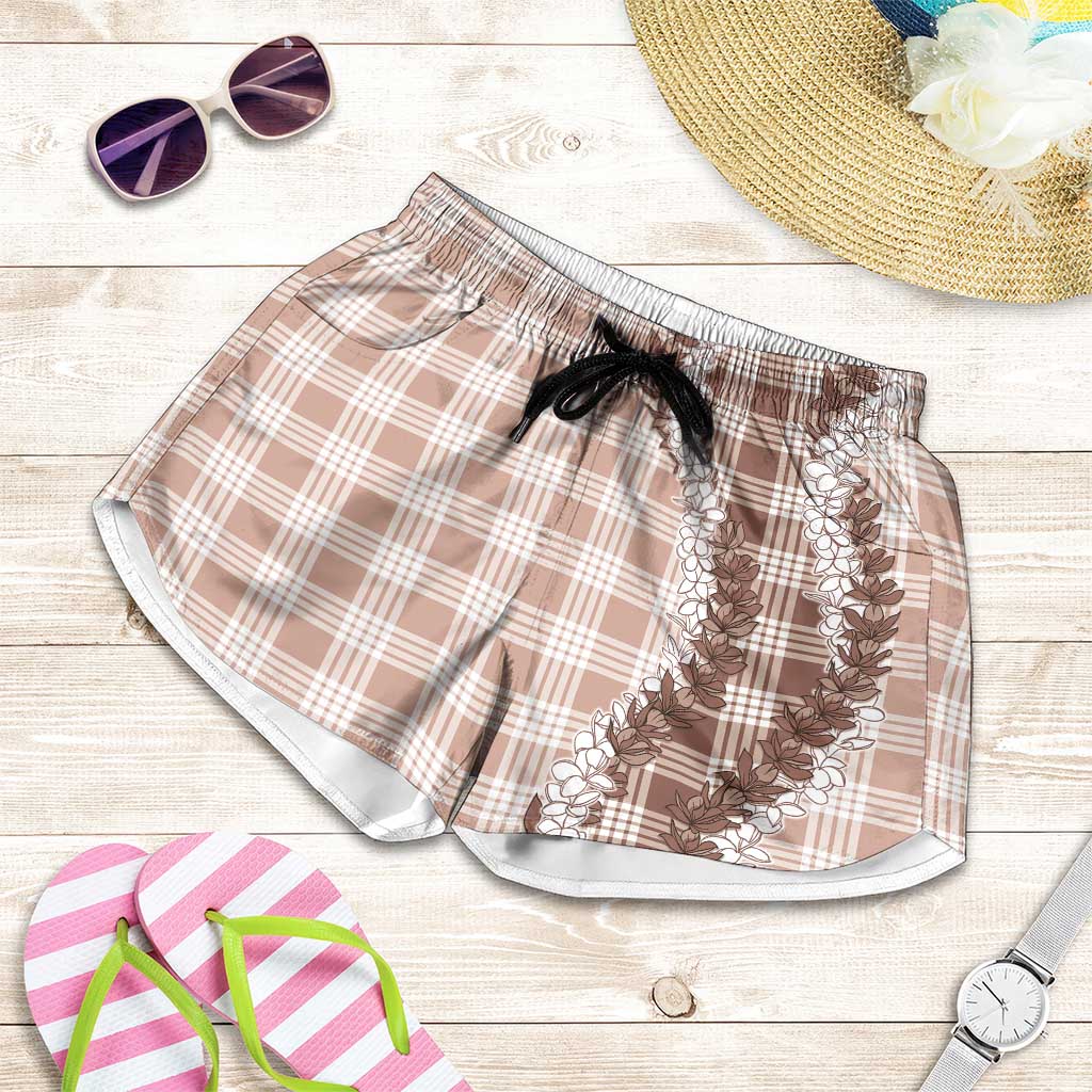 Beige Hawaii Palaka Shorts for Women Hawaiian Honohono Lei LT05 Beige - Polynesian Pride