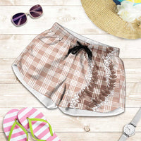 Beige Hawaii Palaka Shorts for Women Hawaiian Honohono Lei LT05 Beige - Polynesian Pride