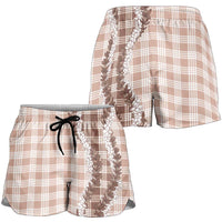 Beige Hawaii Palaka Shorts for Women Hawaiian Honohono Lei LT05 - Polynesian Pride