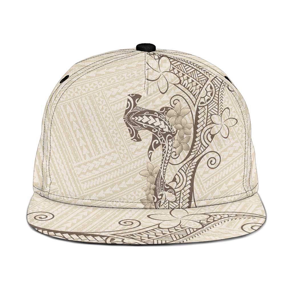 Beige Hawaii Snapback Cap Hammerhead Shark Tattoo Curve Polynesian - Polynesian Pride