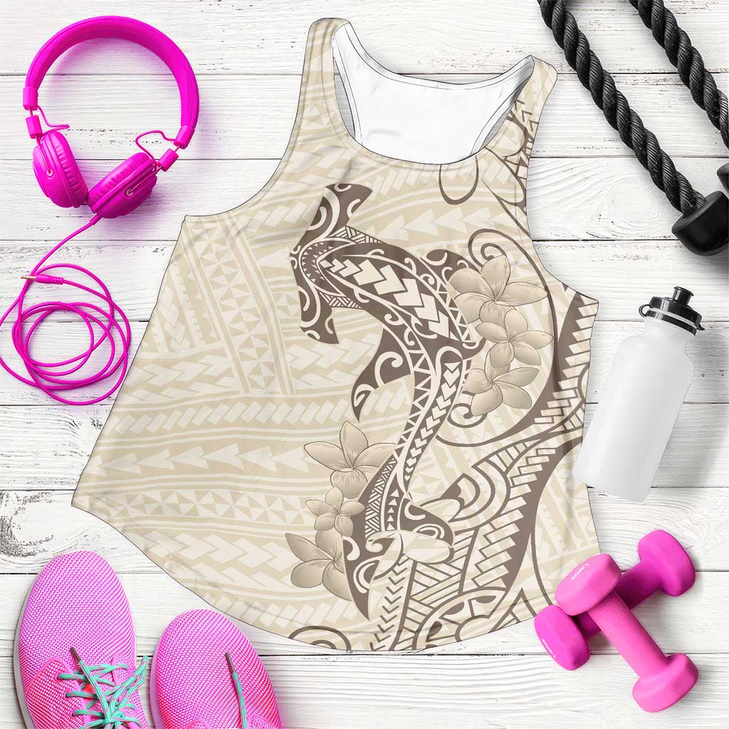 Beige Hawaii Women Racerback Tank Hammerhead Shark Tattoo Curve Polynesian - Polynesian Pride
