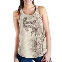 Beige Hawaii Women Racerback Tank Hammerhead Shark Tattoo Curve Polynesian - Polynesian Pride