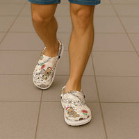 Beige Palaka Hawaii Mele Kalikimaka Clogs Shoes Ohia Lehua Shell Leis Funny Gingerbread Santa LT14 - Polynesian Pride