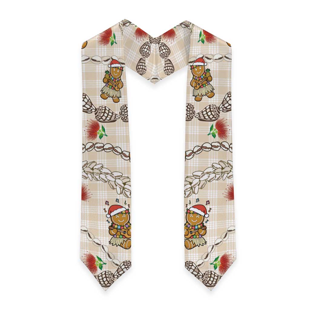 Beige Palaka Hawaii Mele Kalikimaka Graduation Stole Ohia Lehua Shell Leis Funny Gingerbread Santa LT14 - Polynesian Pride