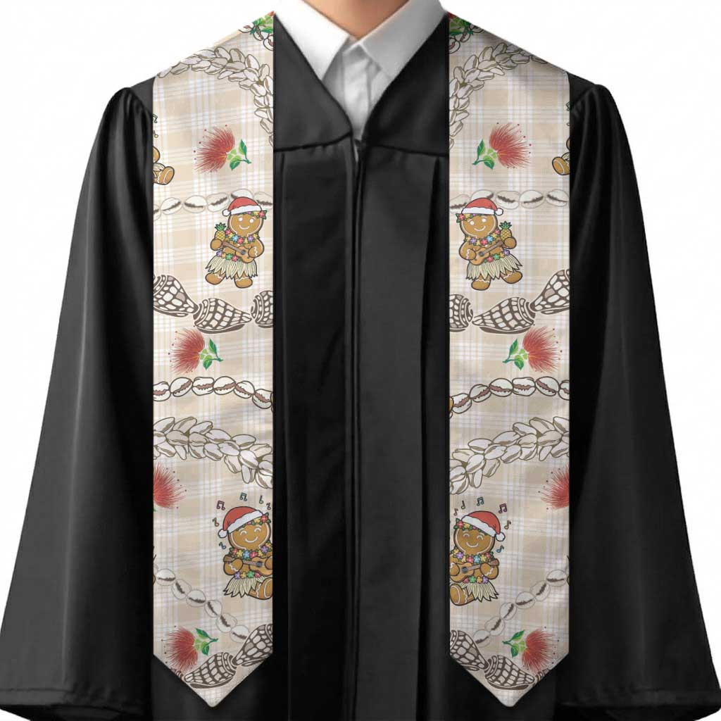 Beige Palaka Hawaii Mele Kalikimaka Graduation Stole Ohia Lehua Shell Leis Funny Gingerbread Santa LT14 - Polynesian Pride