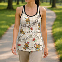 Beige Palaka Hawaii Mele Kalikimaka Hollow Tank Top Ohia Lehua Shell Leis Funny Gingerbread Santa LT14 - Polynesian Pride
