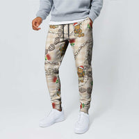 Beige Palaka Hawaii Mele Kalikimaka Jogger Pants Ohia Lehua Shell Leis Funny Gingerbread Santa LT14 - Polynesian Pride