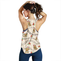 Beige Palaka Hawaii Mele Kalikimaka Women Racerback Tank Ohia Lehua Shell Leis Funny Gingerbread Santa - Polynesian Pride