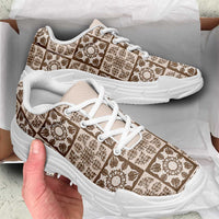 Beige Palaka Quilt Hawaii Chunky Sneakers Hawaiian Tropical Monstera Sea Turtle LT14 - Polynesian Pride