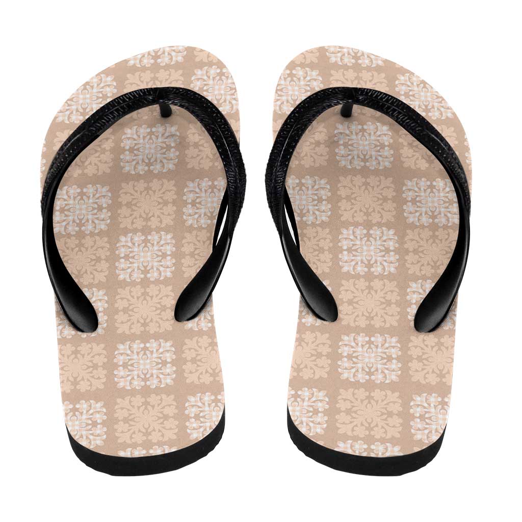 Beige Palaka Quilt Hawaii Flip Flops Traditional Hawaii-plaid Pattern - Polynesian Pride