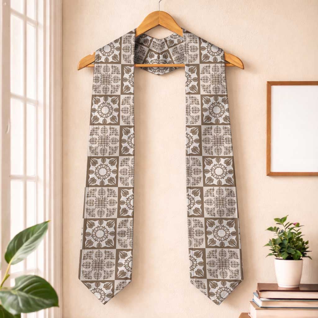 Beige Palaka Quilt Hawaii Graduation Stole Hawaiian Tropical Monstera Sea Turtle LT14 One Size Beige - Polynesian Pride