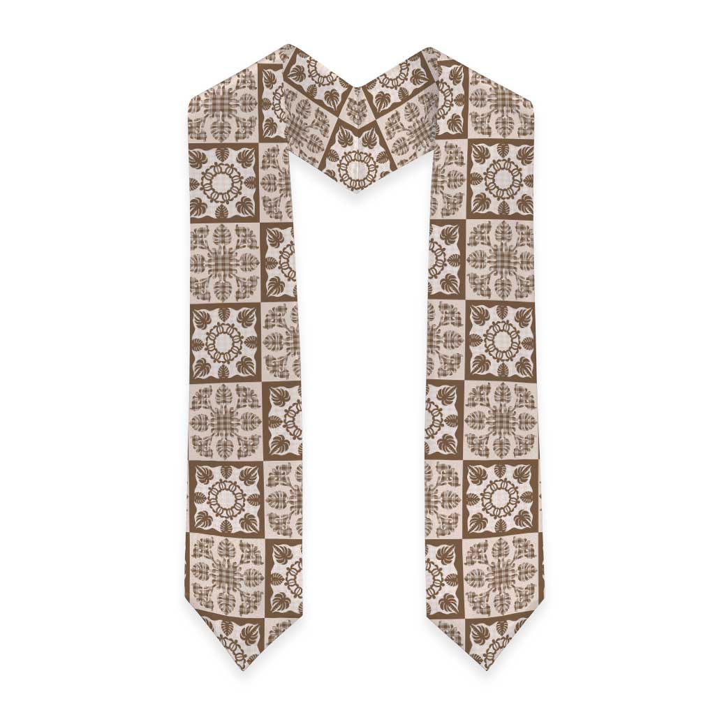 Beige Palaka Quilt Hawaii Graduation Stole Hawaiian Tropical Monstera Sea Turtle LT14 - Polynesian Pride