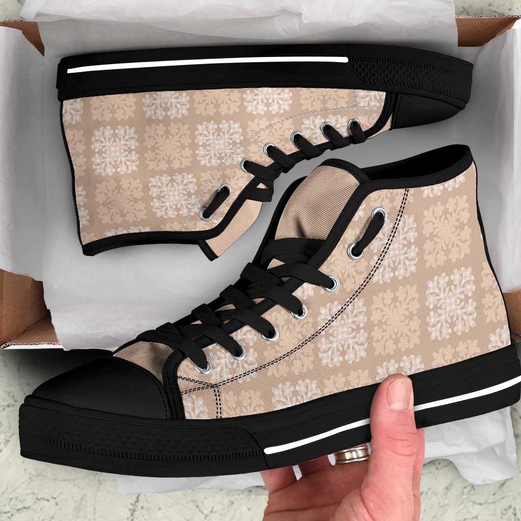 Beige Palaka Quilt Hawaii High Top Shoes Traditional Hawaii-plaid Pattern - Polynesian Pride