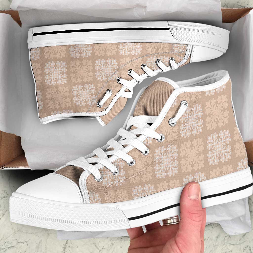 Beige Palaka Quilt Hawaii High Top Shoes Traditional Hawaii-plaid Pattern - Polynesian Pride