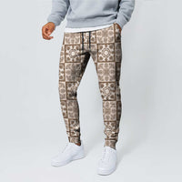 Beige Palaka Quilt Hawaii Jogger Pants Hawaiian Tropical Monstera Sea Turtle LT14 - Polynesian Pride