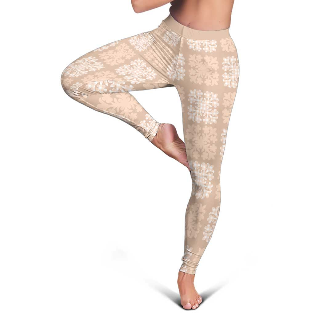 Beige Palaka Quilt Hawaii Leggings Traditional Hawaii-plaid Pattern - Polynesian Pride