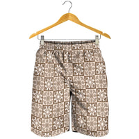 Beige Palaka Quilt Hawaii Shorts for Men Hawaiian Tropical Monstera Sea Turtle LT14 - Polynesian Pride