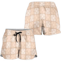 Beige Palaka Quilt Hawaii Shorts for Women Traditional Hawaii-plaid Pattern - Polynesian Pride