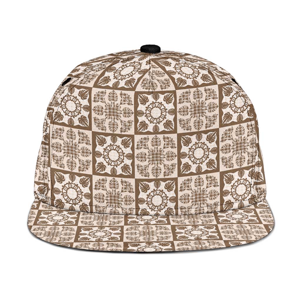Beige Palaka Quilt Hawaii Snapback Cap Hawaiian Tropical Monstera Sea Turtle LT14 One Size Beige - Polynesian Pride