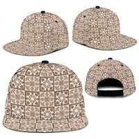 Beige Palaka Quilt Hawaii Snapback Cap Hawaiian Tropical Monstera Sea Turtle LT14 - Polynesian Pride