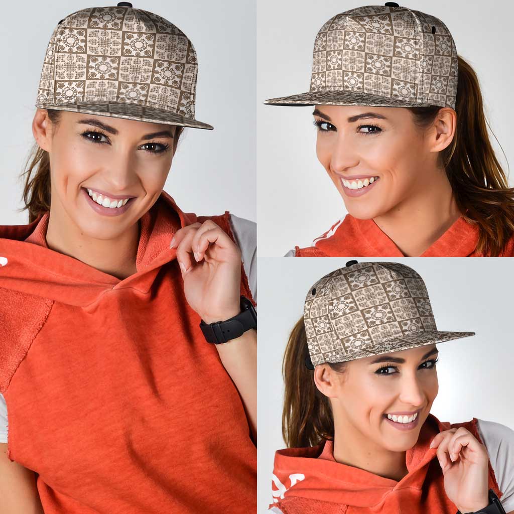 Beige Palaka Quilt Hawaii Snapback Cap Hawaiian Tropical Monstera Sea Turtle LT14 - Polynesian Pride