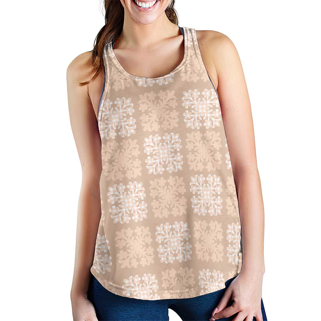 Beige Palaka Quilt Hawaii Women Racerback Tank Traditional Hawaii-plaid Pattern - Polynesian Pride