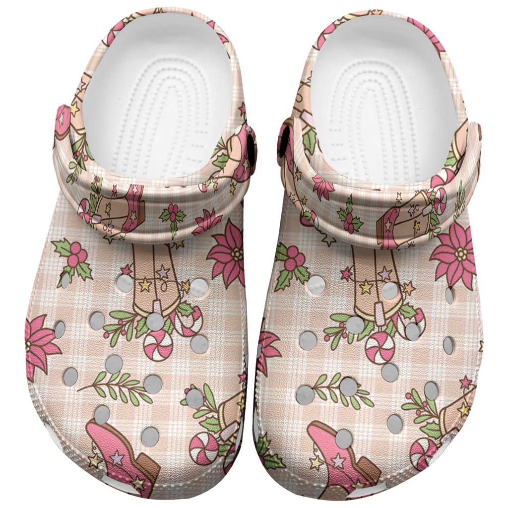 Beige Paniolo Palaka Hawaiian Cowgirl Christmas Clogs Shoes - Polynesian Pride