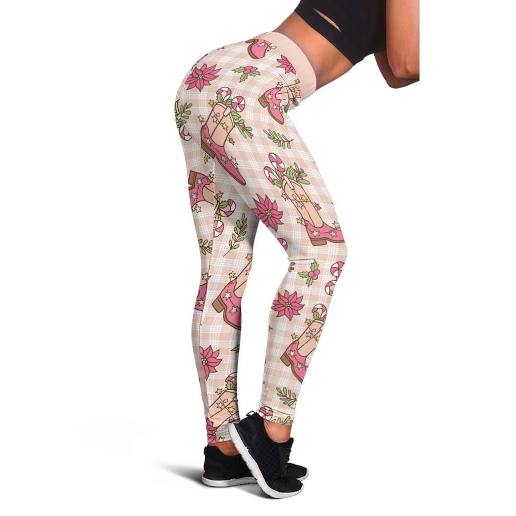 Beige Paniolo Palaka Hawaiian Cowgirl Christmas Leggings - Polynesian Pride
