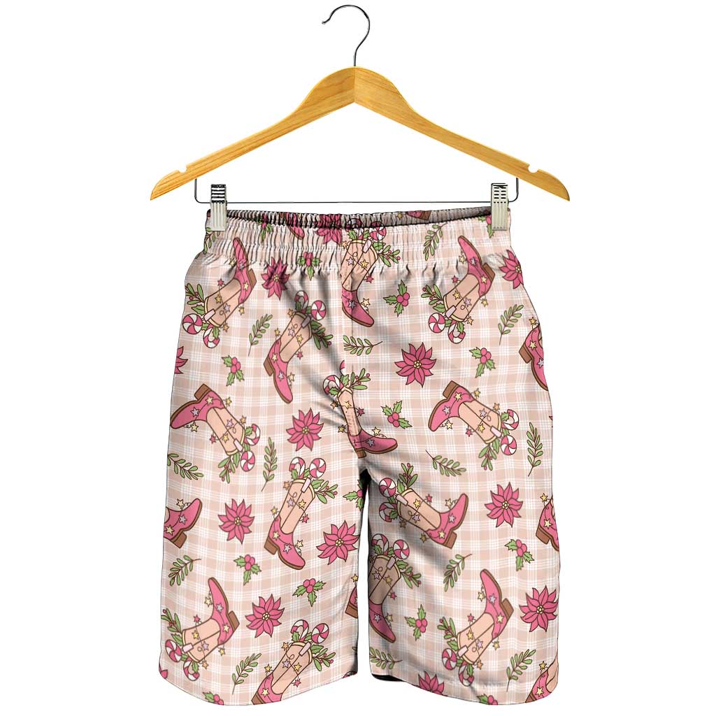 Beige Paniolo Palaka Hawaiian Cowgirl Christmas Shorts for Men - Polynesian Pride