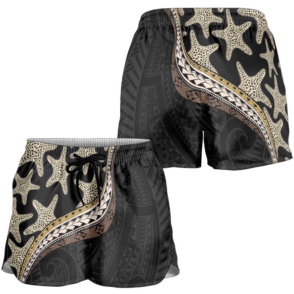 Beige Polynesian Starfish Unique Pattern Shorts for Women LT01 - Polynesian Pride