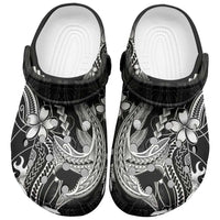 Black Aloha Hawaii Clogs Shoes Polynesian Shark Tattoo With Plumeria - Polynesian Pride