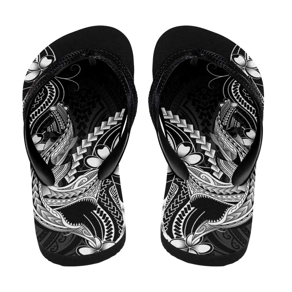 Black Aloha Hawaii Flip Flops Polynesian Shark Tattoo With Plumeria - Polynesian Pride
