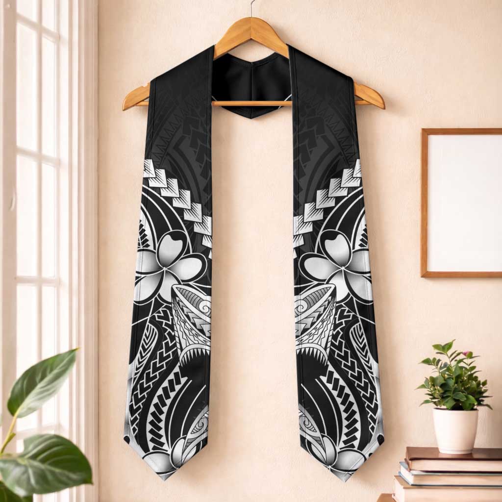 Black Aloha Hawaii Graduation Stole Polynesian Shark Tattoo With Plumeria LT14 One Size Black - Polynesian Pride