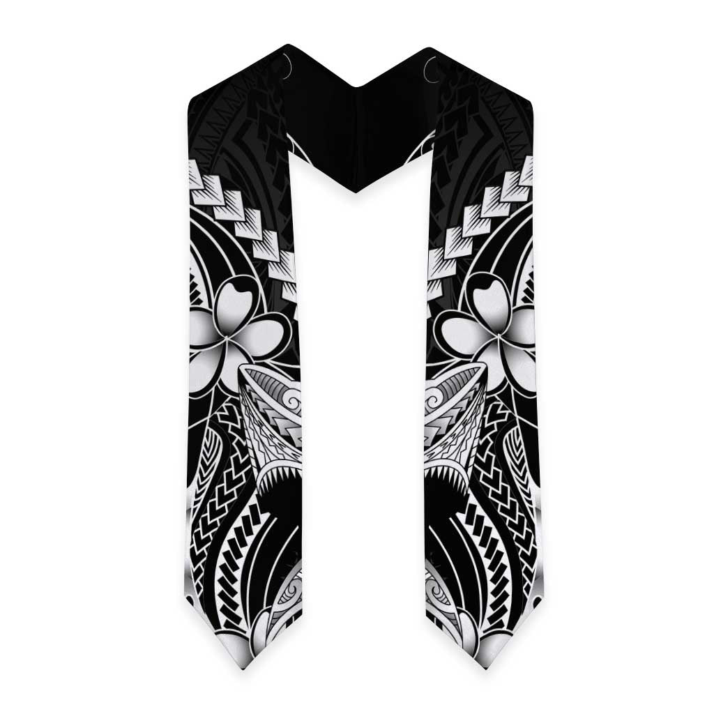 Black Aloha Hawaii Graduation Stole Polynesian Shark Tattoo With Plumeria LT14 - Polynesian Pride